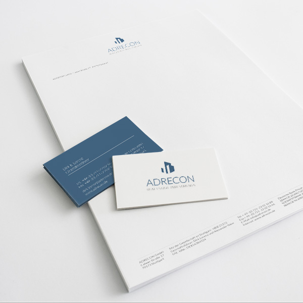 Corporate Design Visitenkarten + Briefpapier Adrecon GmbH